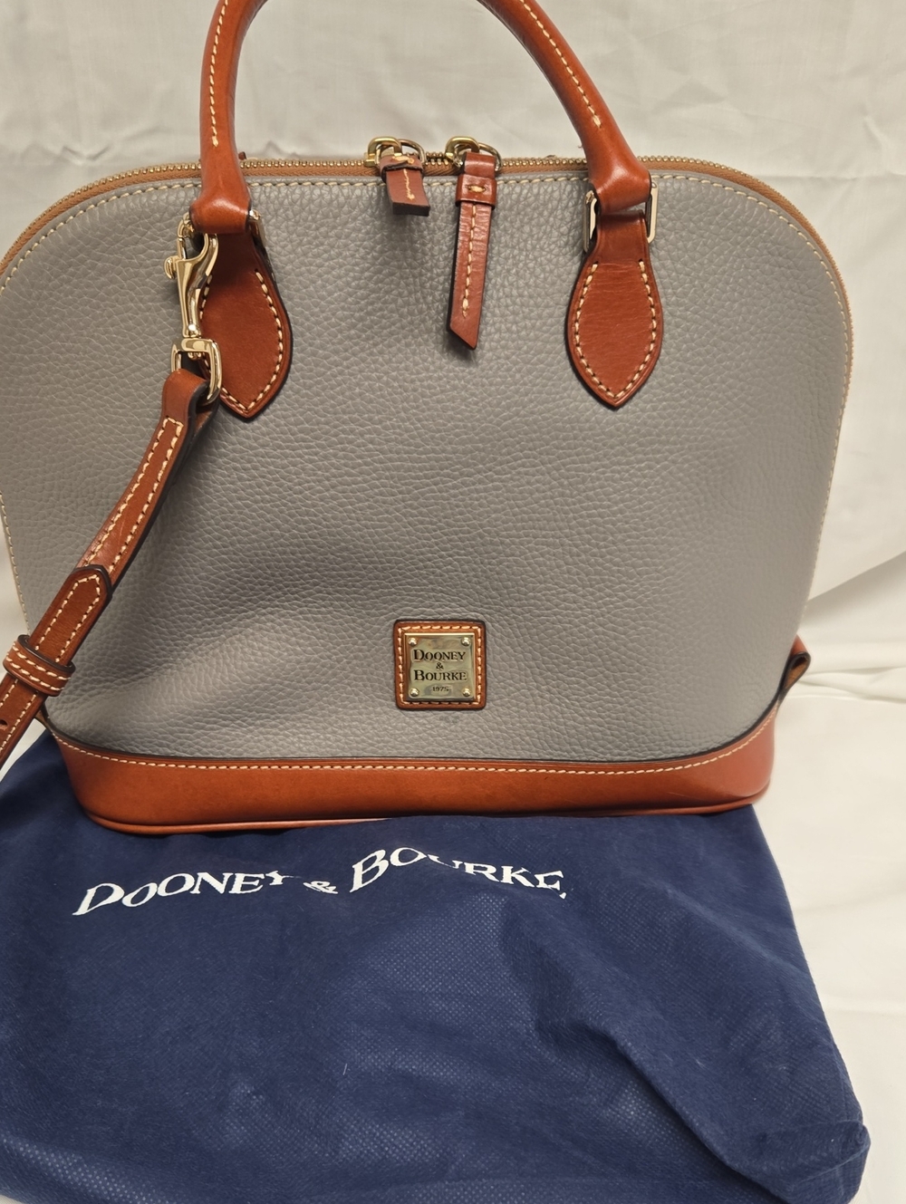 Dooney & Bourke Gray and Tan Leather Dome Satchel